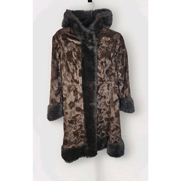 Vintage Union Made Faux Fur Coat Chocolate Brown Mod Full Length Size Small Glam - Picture 2 of 11
